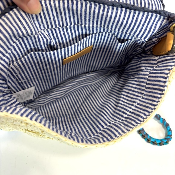 J. Crew Blue Colorblock Raffia Woven Crossbody Bag- Beach Quiet Luxury Handbag - Picture 5 of 10